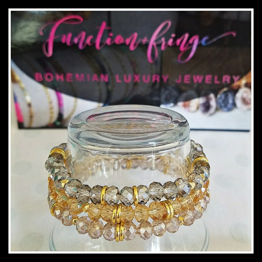 Crystal and Gold Beaded Bracelet Bohemian Luxury